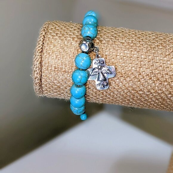 Silver Cross Angel Turquoise & Silver Beaded Bracelet NWT - Picture 3 of 6